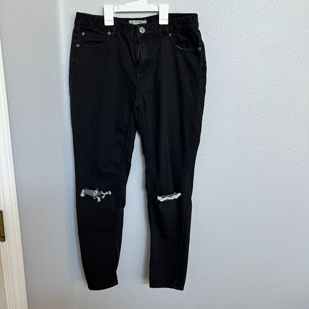 Free People Black Jeans with Knee Rip High Waisted Skinny Jeans